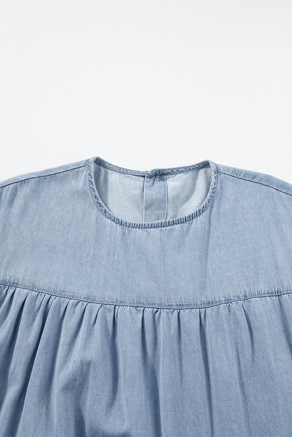 Zoey Ruffle Short Sleeve Tiered A-line Denim Dress