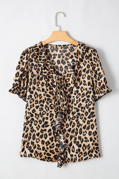 Martha Leopard Puff Short Sleeve Top - Threaded Pear
