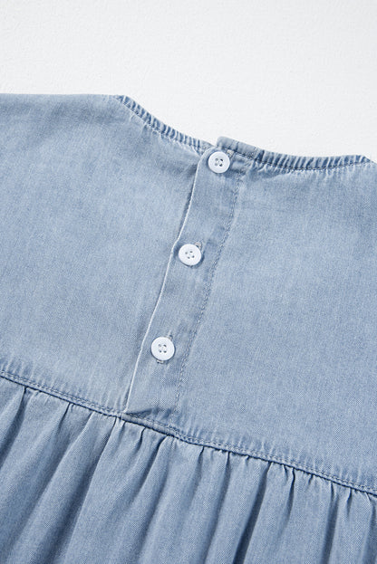 Zoey Ruffle Short Sleeve Tiered A-line Denim Dress