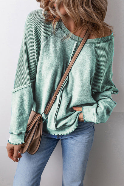 Jolie Waffle Exposed Seam Raglan Sweatshirt