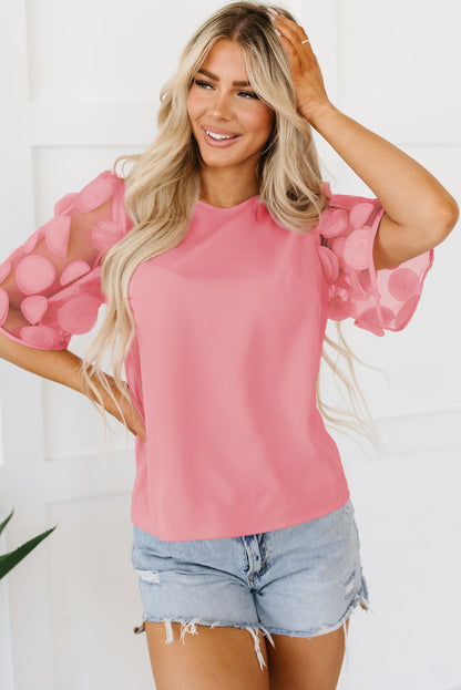 Aliza Applique Mesh Half Sleeve Blouse - Threaded Pear