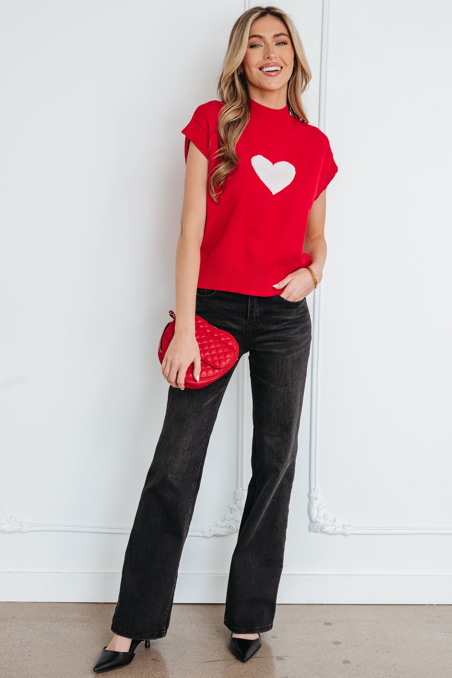 Amore Valentine Heart Short Sleeve Sweater - The Gold Cactus