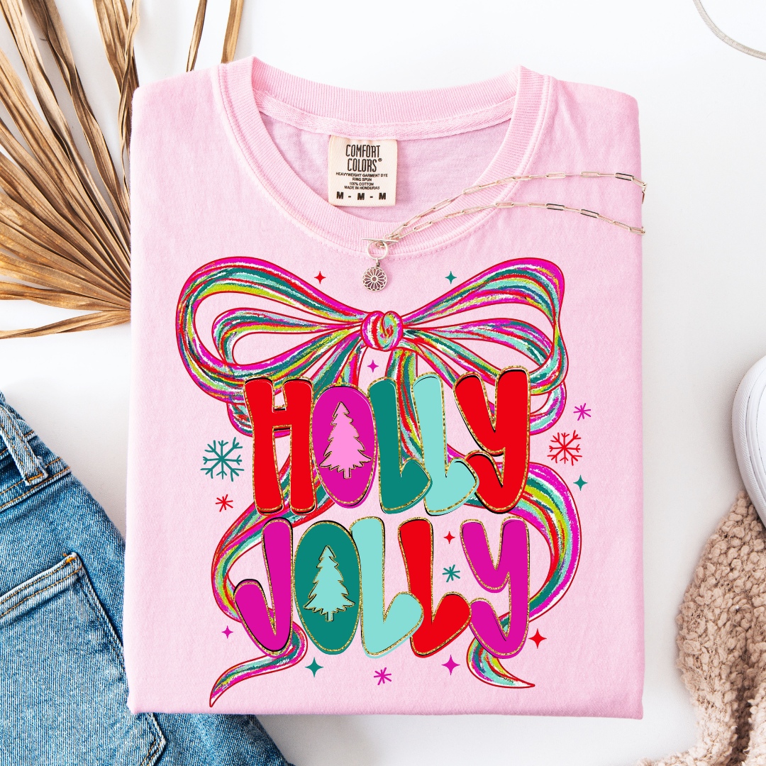 Holly Jolly Colorful Bow Graphic Tee