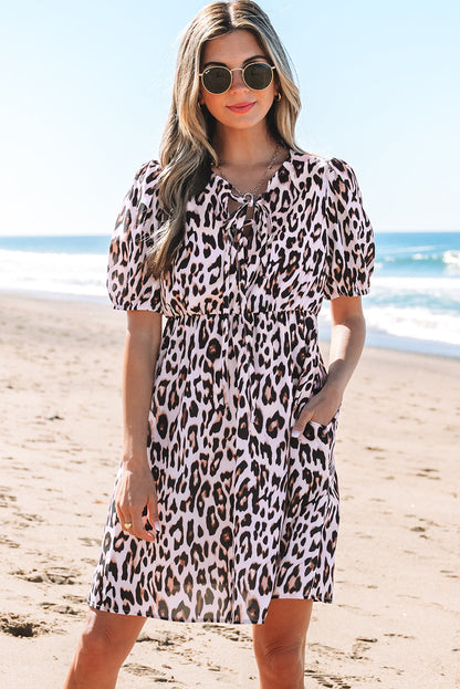 Jayleen Leopard Short Sleeve Mini Dress - Threaded Pear