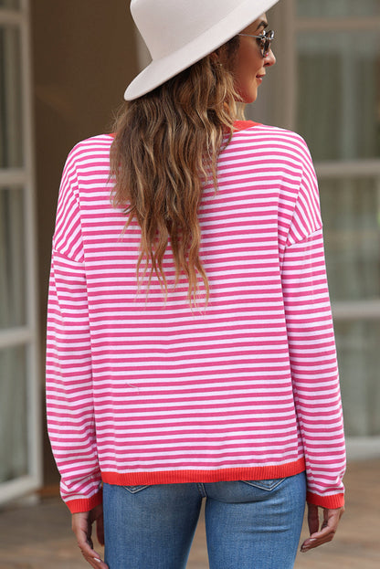 Madelynn Striped Drop Shoulder Sweater - Threaded Pear