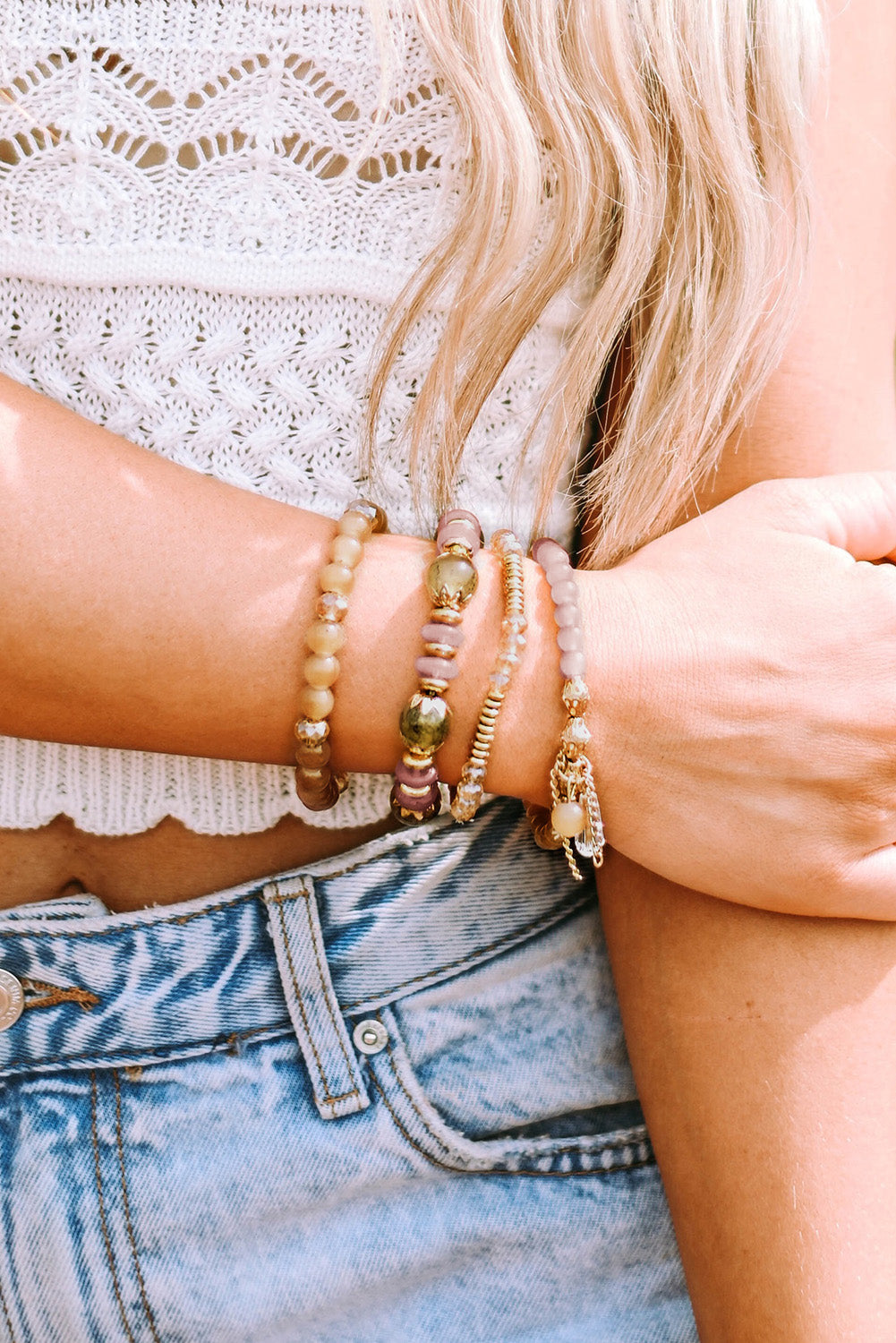 Brown Bohemian Crystal Pendant Tassel Bracelet - Threaded Pear