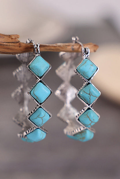 Green Square Turquoise Gem Earrings