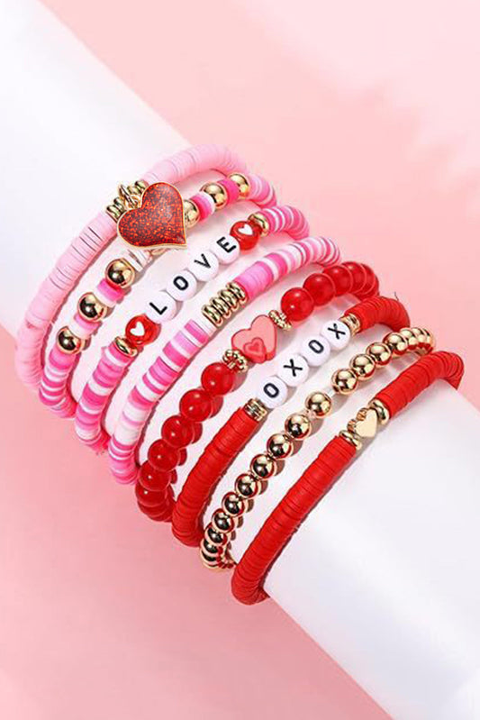 Valentines LOVE XOXO Heart Shape Beaded Bracelet Set