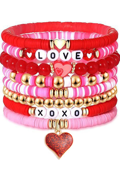 Valentines LOVE XOXO Heart Shape Beaded Bracelet Set