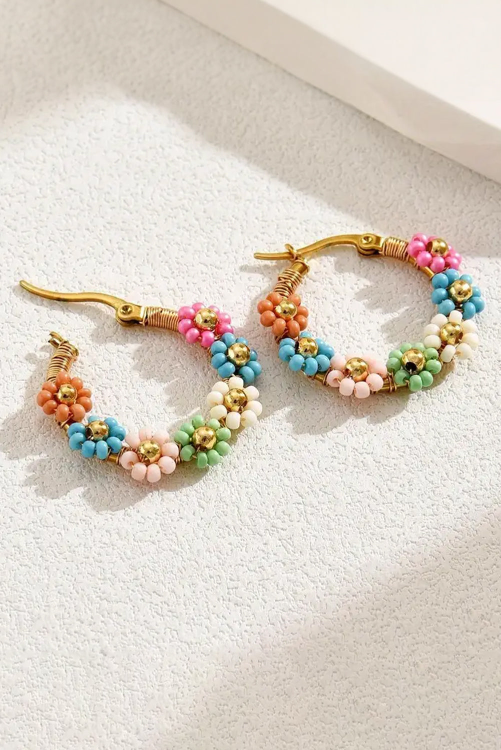 Pink Colorful Flower Hoop Earrings