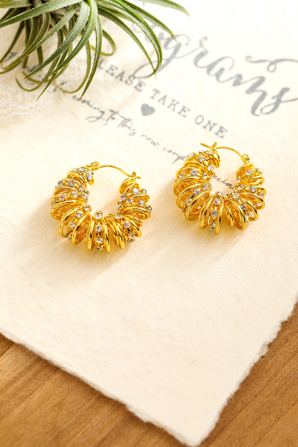 White Rhinestone Spiral Earrings