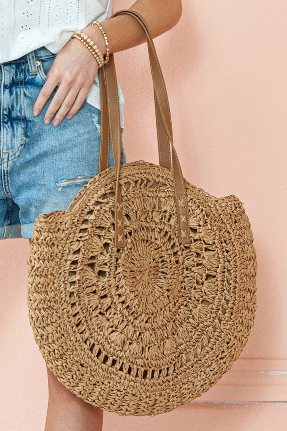 Mavis Bohemian Straw Woven Round Bag - The Gold Cactus