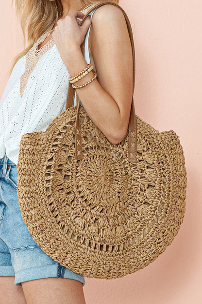 Mavis Bohemian Straw Woven Round Bag - Threaded Pear