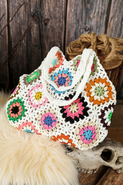 Boho Floral Crochet Retro Tote Bag - Threaded Pear