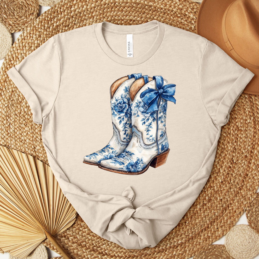 Blue Floral Boots Graphic Tee