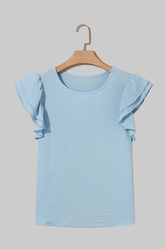 Clara Blue Ruffle Sleeve Blouse