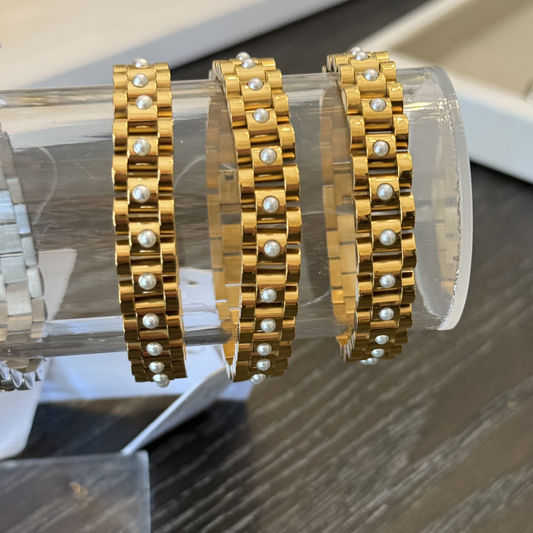 Pearl Gold Watch Band Bracelet