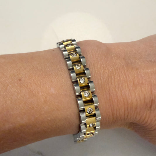 Mixed Metal Diamond Watch Band Bracelet