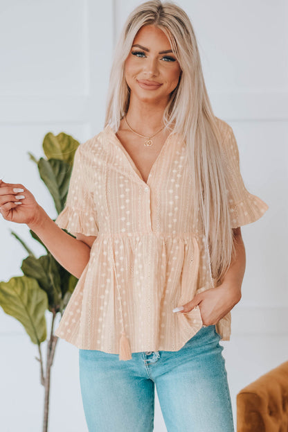 Jovie Split V Neck Babydoll Top - Threaded Pear