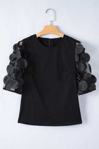 Aliza Applique Mesh Half Sleeve Blouse - Threaded Pear