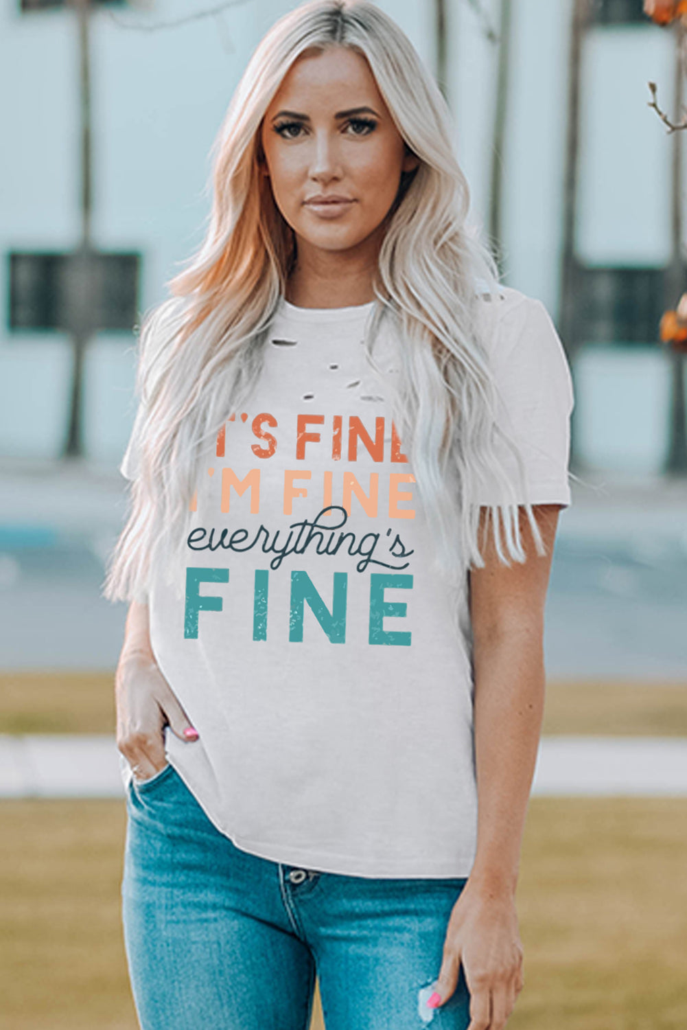 Everything is Fine Graphic Distressed T Shirt - Threaded Pear