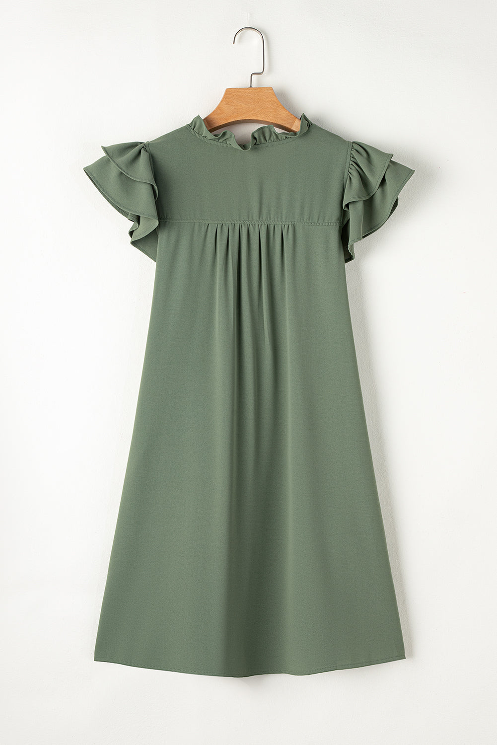 Pearl Ruffle Sleeve V Neck Frilled Shift Dress - Threaded Pear