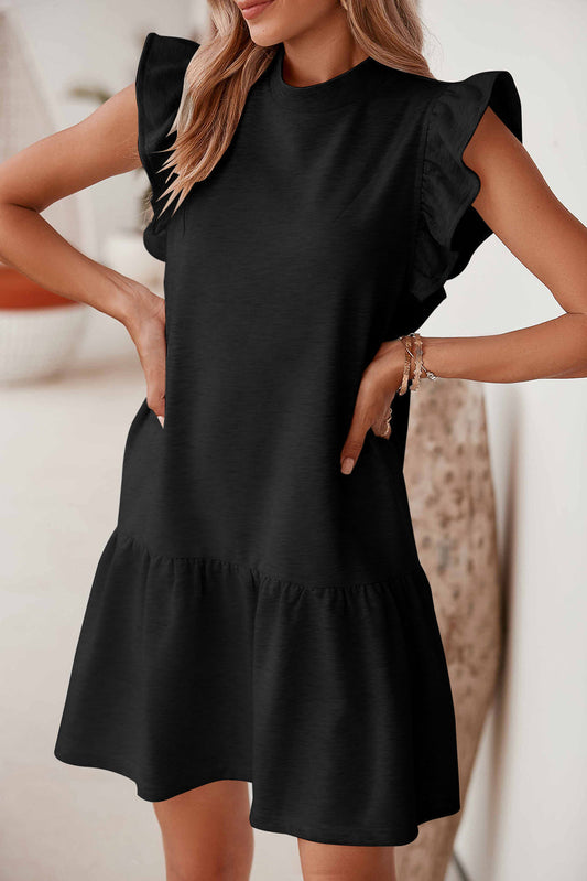 Baylor Flutter Sleeve Crew Neck Shift Dress - Threaded Pear