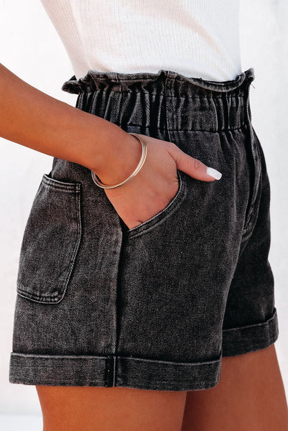 Melany Vintage Washed Frilled High Waist Denim Shorts