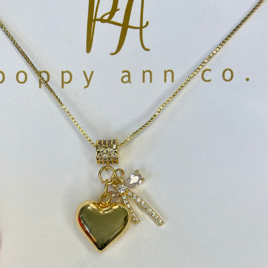Bow and Heart Charm Necklace