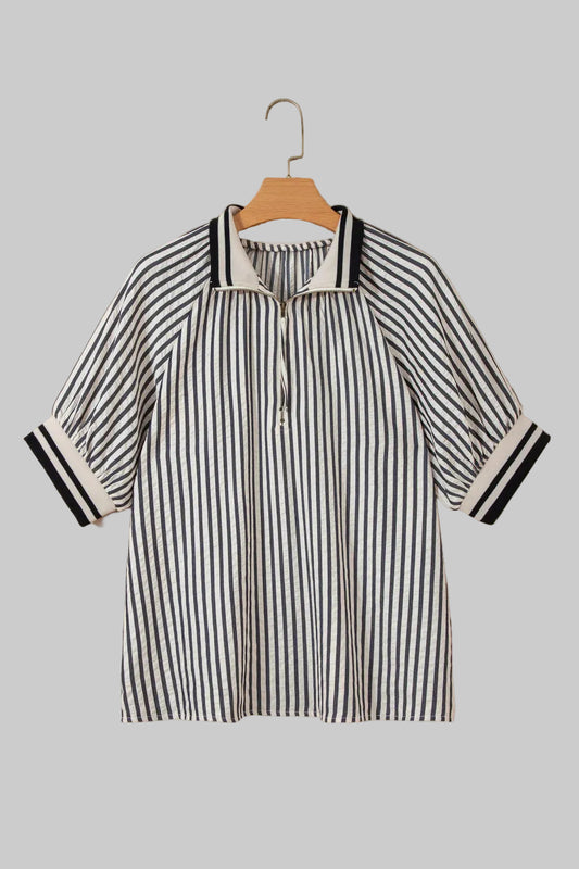 Sam Black Striped Collared Blouse
