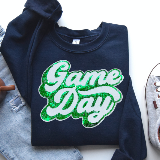 Green Sequin Game Day Patch Sweatshirt