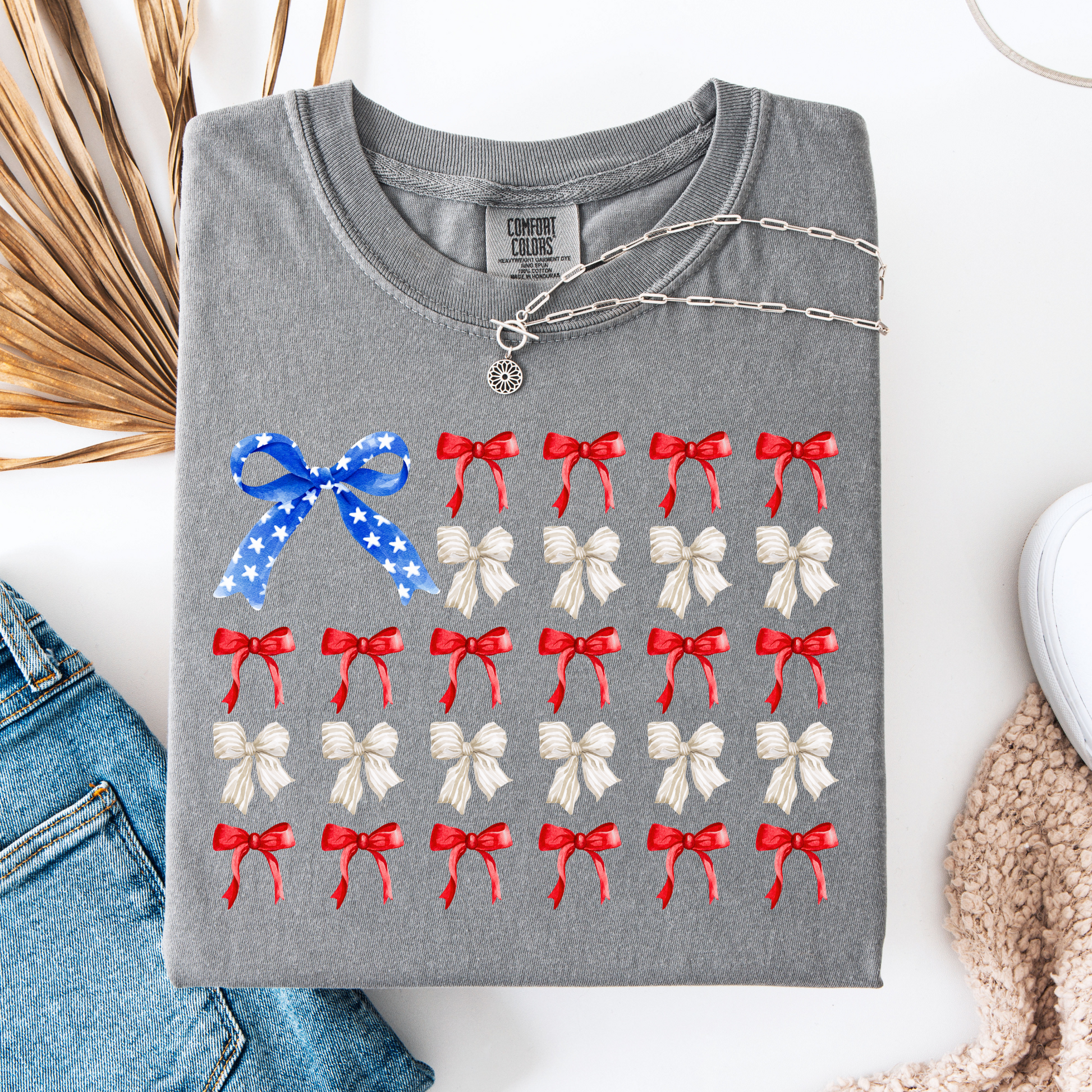4th Of July Bows Graphic Tee D-1010 - The Gold Cactus