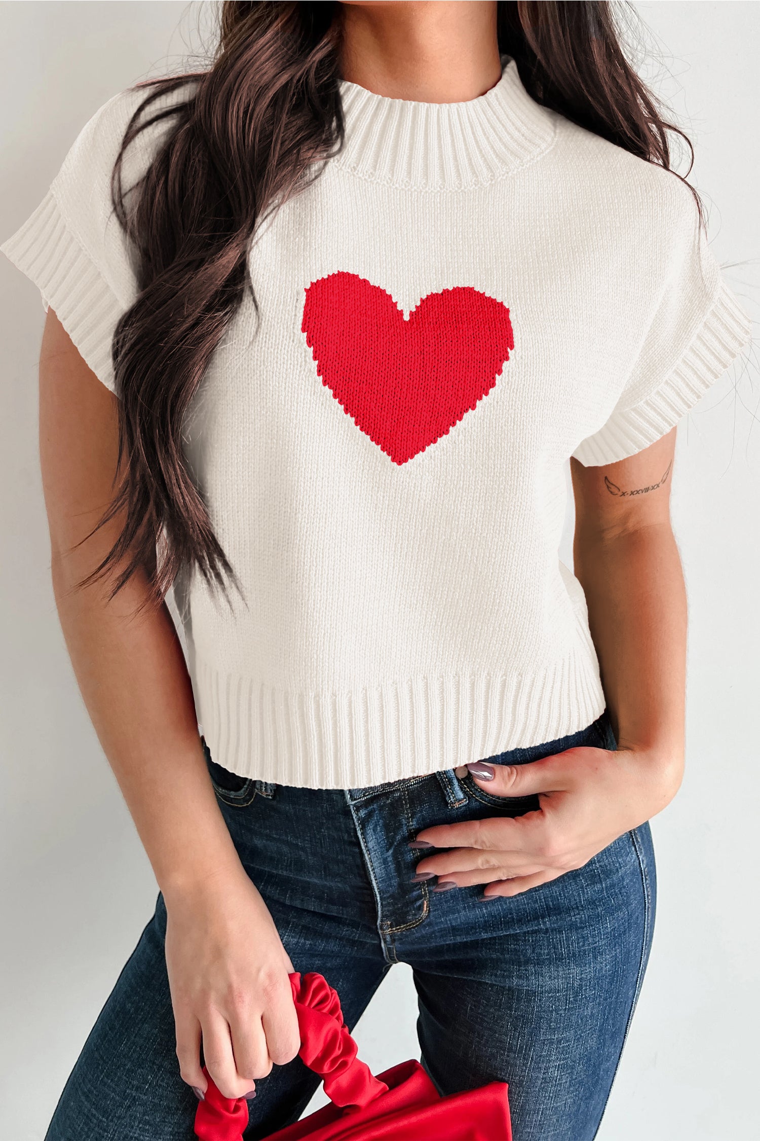Amore Valentine Heart Short Sleeve Sweater - The Gold Cactus