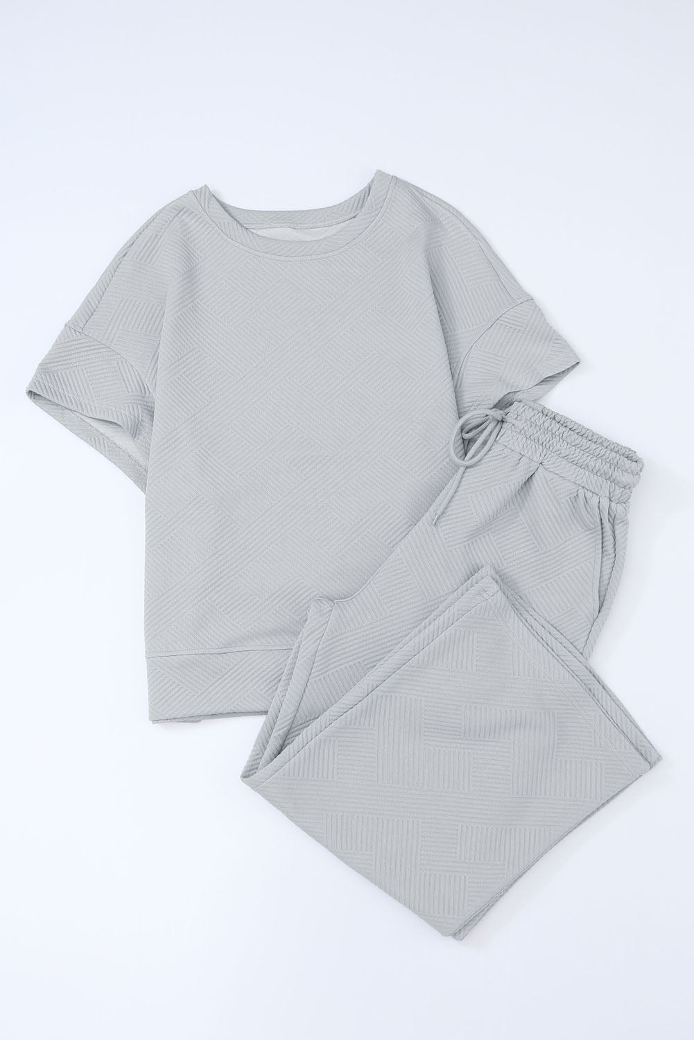 Black Textured Loose Fit T Shirt and Drawstring Pants Set - The Gold Cactus