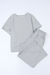 Black Textured Loose Fit T Shirt and Drawstring Pants Set - The Gold Cactus