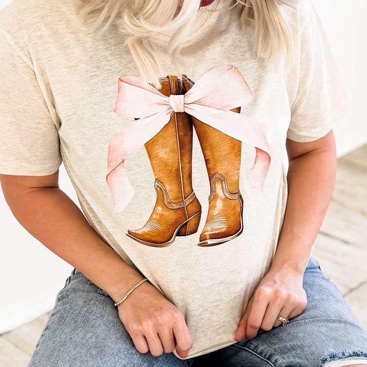 Western Boots & Pink Bow Graphic Tee