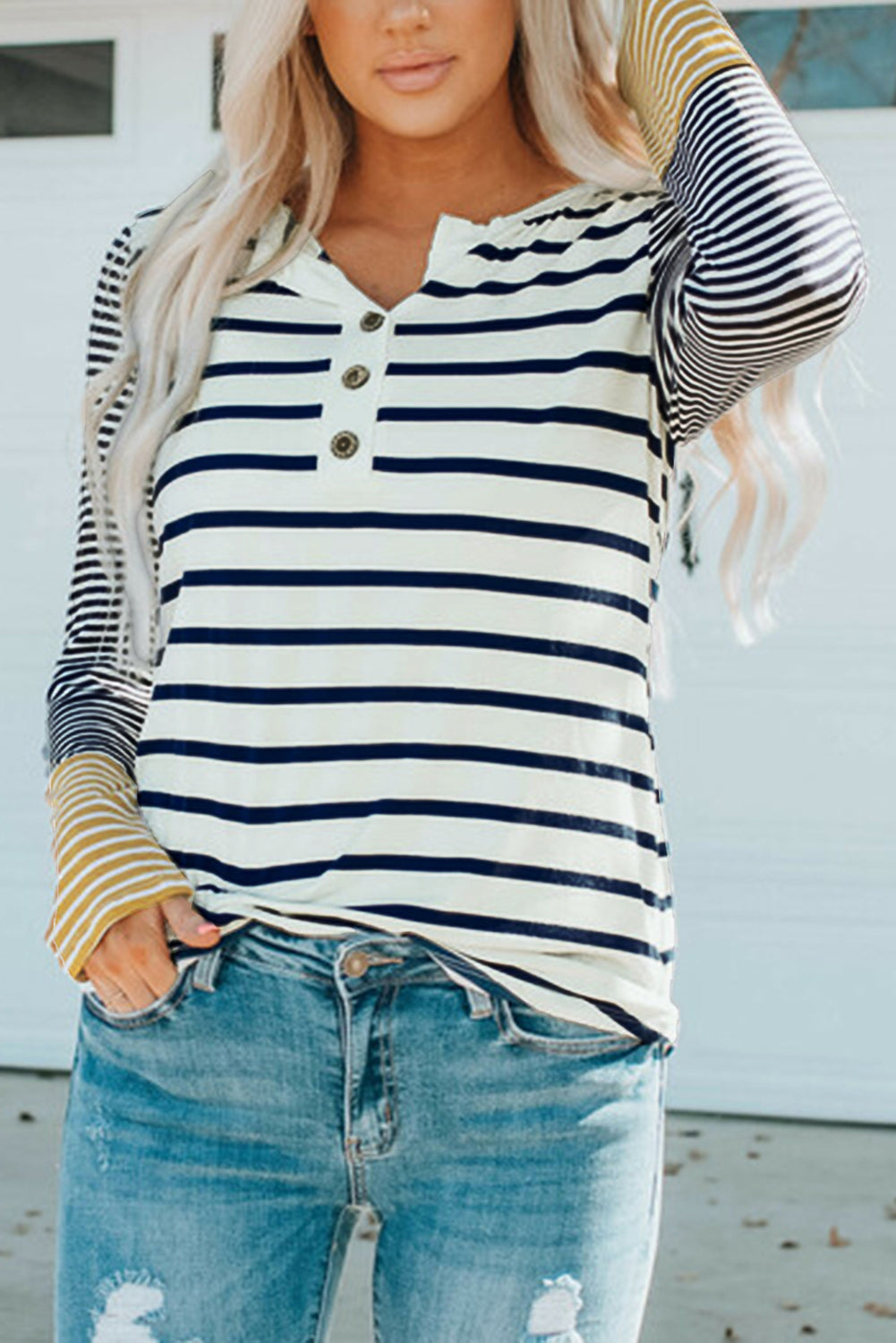 Annie Stripe Button Henley Top