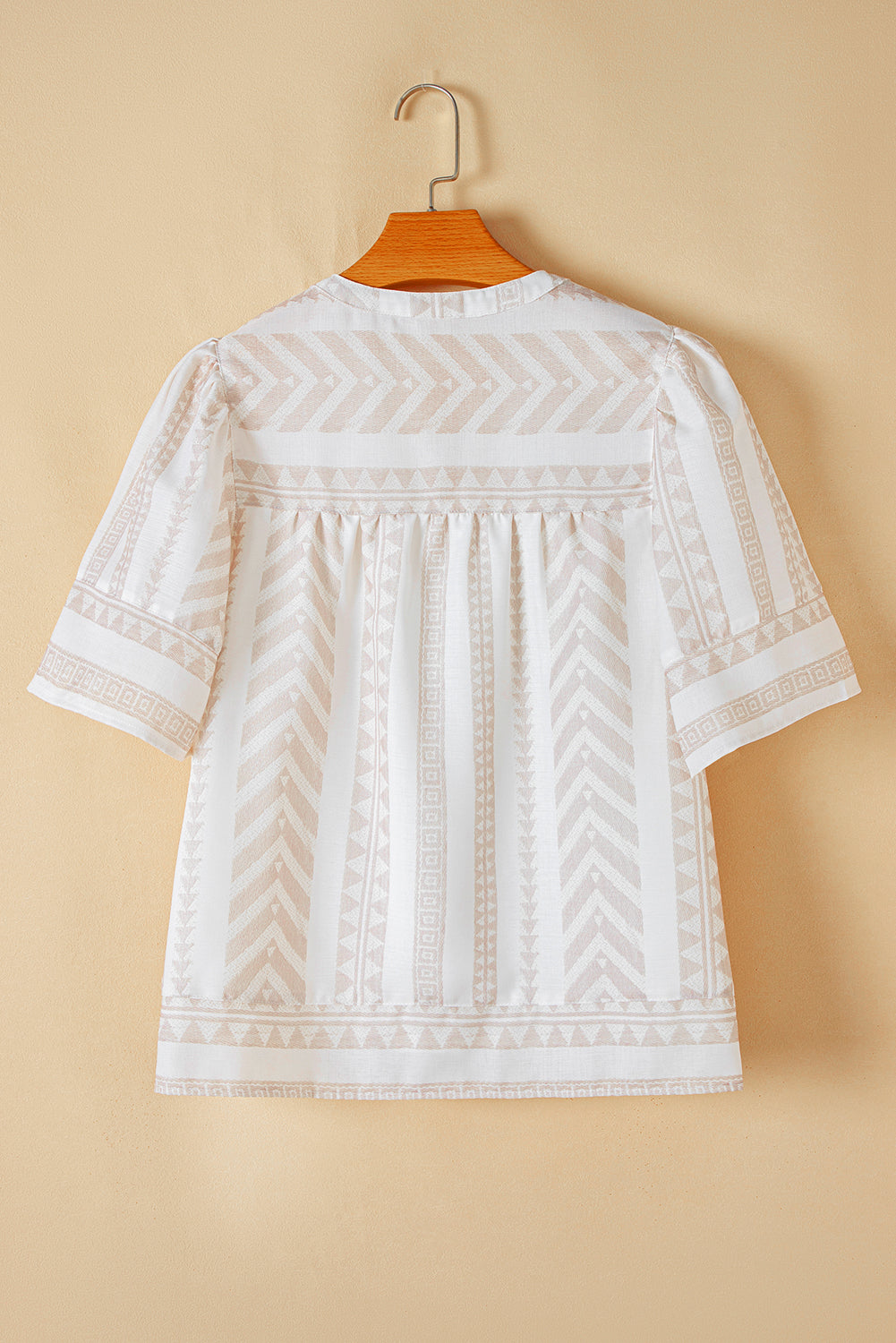 Analia Jacquard Split V Neck Short Sleeve Blouse - Threaded Pear