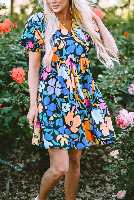 Alena Collared Split Neck Floral Flared Dress - The Gold Cactus