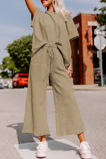 Load image into Gallery viewer, Black Textured Loose Fit T Shirt and Drawstring Pants Set - The Gold Cactus
