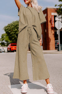 Black Textured Loose Fit T Shirt and Drawstring Pants Set - The Gold Cactus