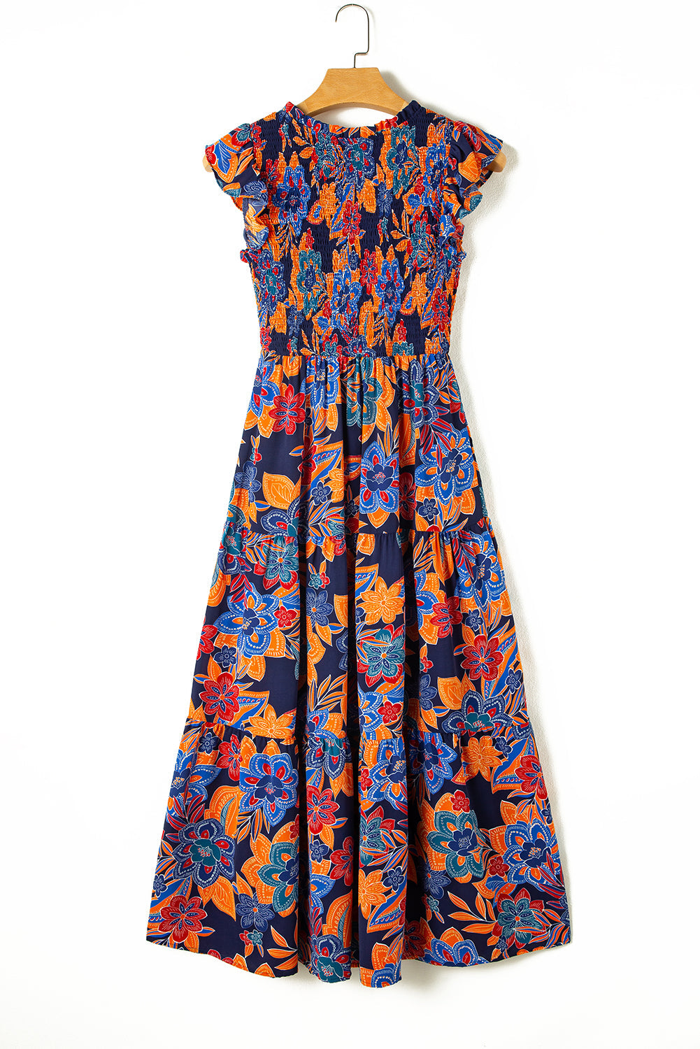 Kamari Boho Floral V Neck Ruffle Tiered Long Dress - Threaded Pear