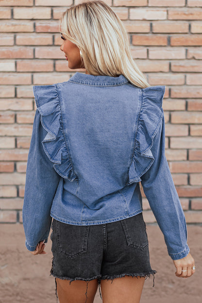 Trinity Denim Ruffled Casual Top