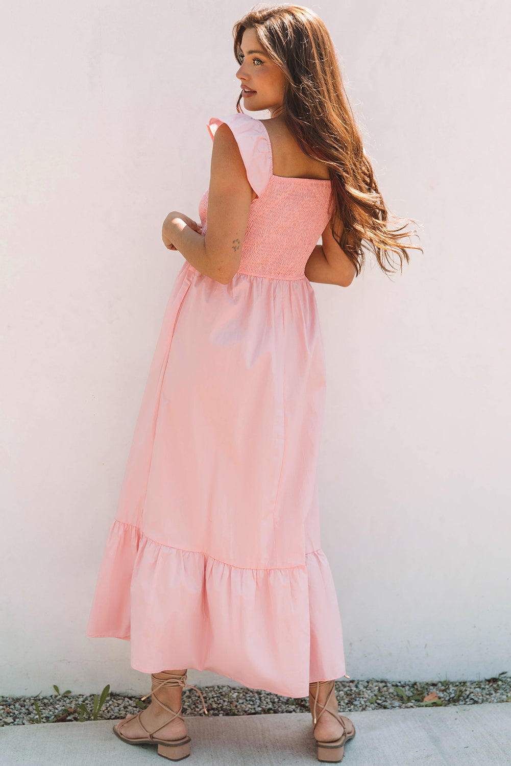 Ashlyn Flutter Sleeve Smocked Bodice Maxi Dress - Threaded Pear