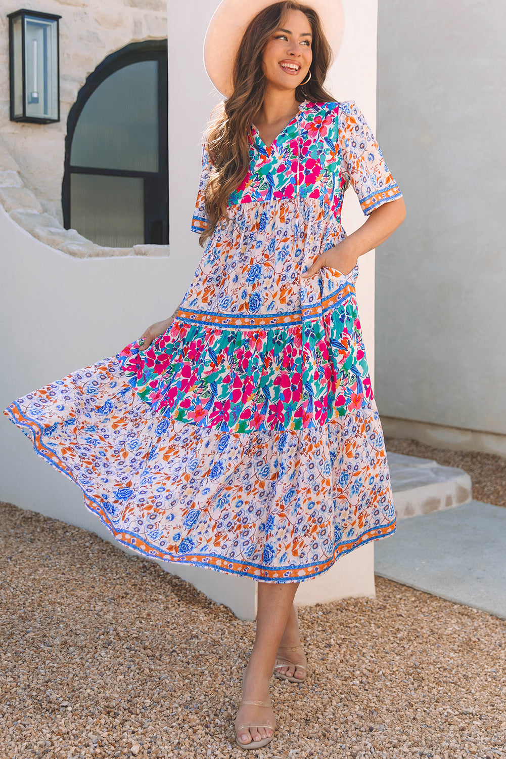 Siena Mixed Floral Short Sleeve Dress - Threaded Pear