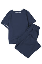 Load image into Gallery viewer, Black Textured Loose Fit T Shirt and Drawstring Pants Set - The Gold Cactus
