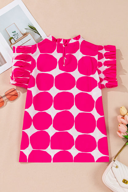 Loretta Bubblegum Pattern Frilled Top - Threaded Pear
