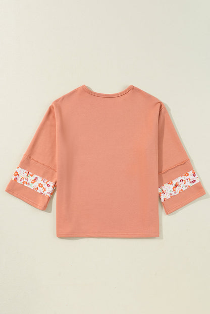 Flower Exposed Seam Wide Sleeve Top