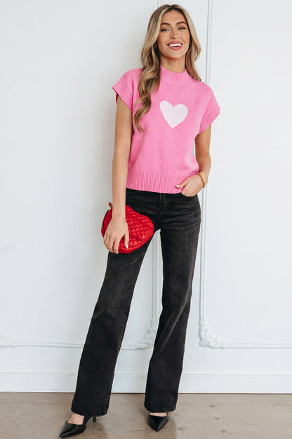 Amore Valentine Heart Short Sleeve Sweater - The Gold Cactus