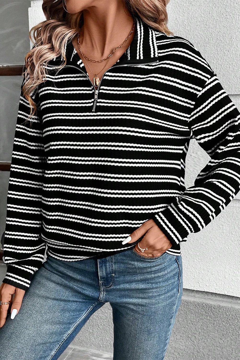 Oaklynn Black Striped Long Sleeve Top - The Gold Cactus